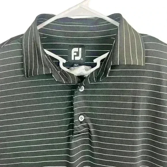 FootJoy Golf Polo Large Black with White Stripes West Lake - Athletic Fit - Picture 2 of 8